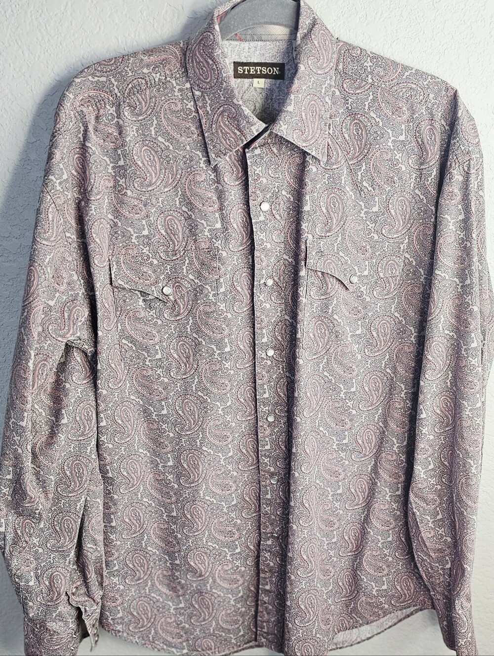 Stetson Pearl Snap Western Shirt Men's Large Paisley Cowboy Rodeo